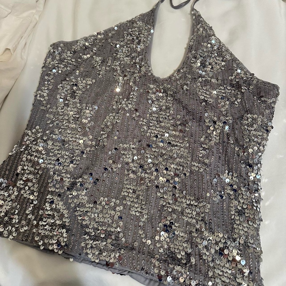 Amazon Silver Sequin Halter Tank Top